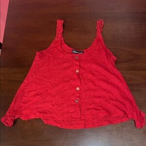 Derek Heart Bright Red Lace-Trim Button Tank